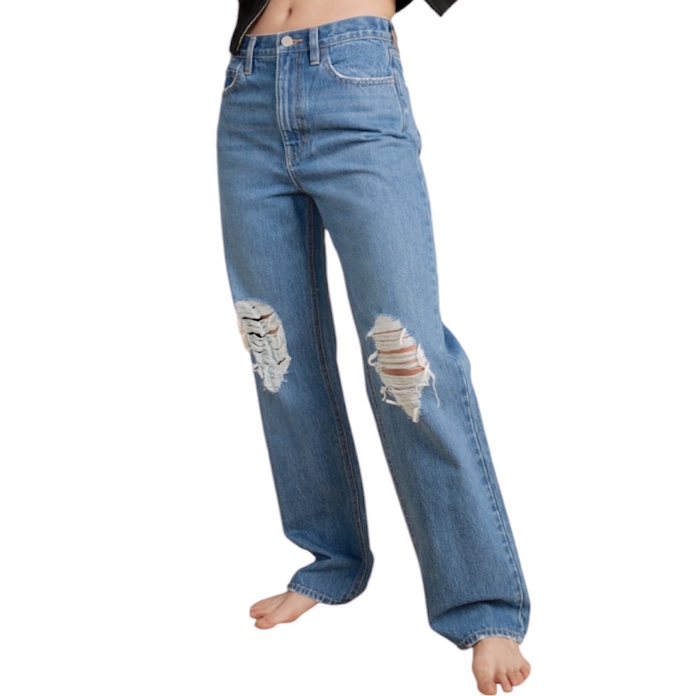 Oak + Fort Straight Leg Distressed Jeans